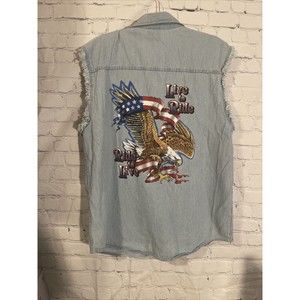 Milwaukee Performance Denim Collection Jean Vest Cutoff Button Down Shirt L Used